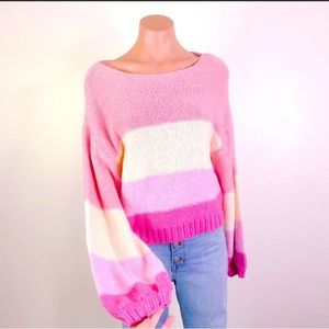 Billabong Seeing Stripes Long Sleeve Pullover Sweater Tropical Pink Peach size M